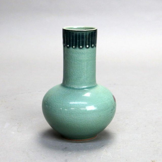 19th Century Antique Asian Celadon Pottery Bud Vase With Marsh Scene Signed Early 19thC For Sale - Image 5 of 6