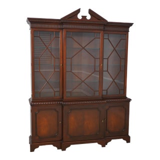 Baker Chippendale Mahogany 3 Door China Breakfront For Sale