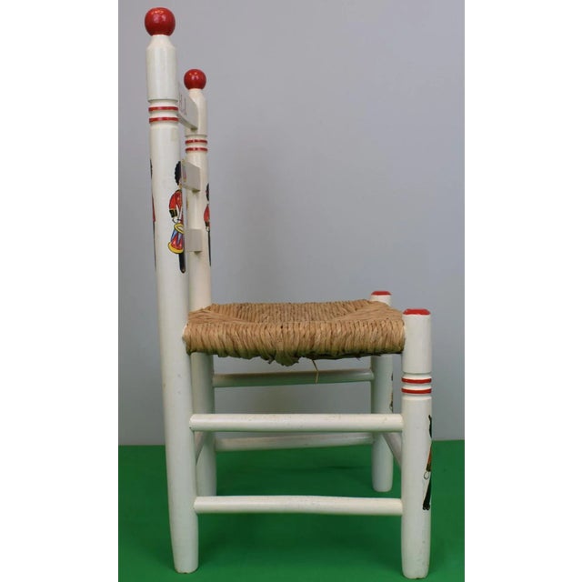 Traditional Set of 4 Children's Wooden Chairs With Wicker Seats and Hand Painted British King's Guards Provenance: The Susie Hilfiger Collection For Sale - Image 3 of 8
