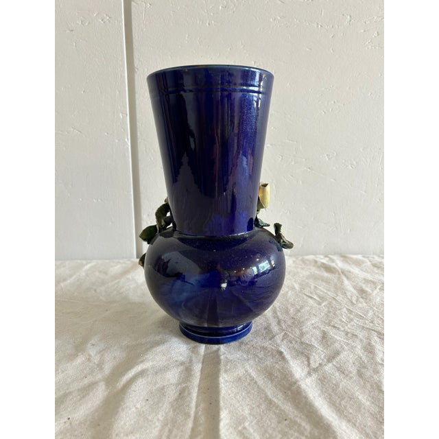 Antique French Barbotine Majolica Vase Applied Rose Vase For Sale - Image 9 of 9