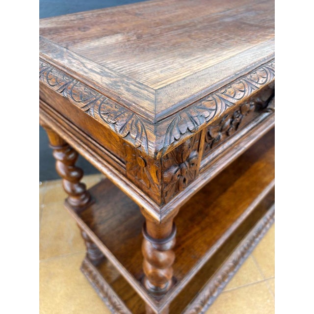 Wood Carved Oak Barley Twist Console with Shelves, 1890s For Sale - Image 7 of 14