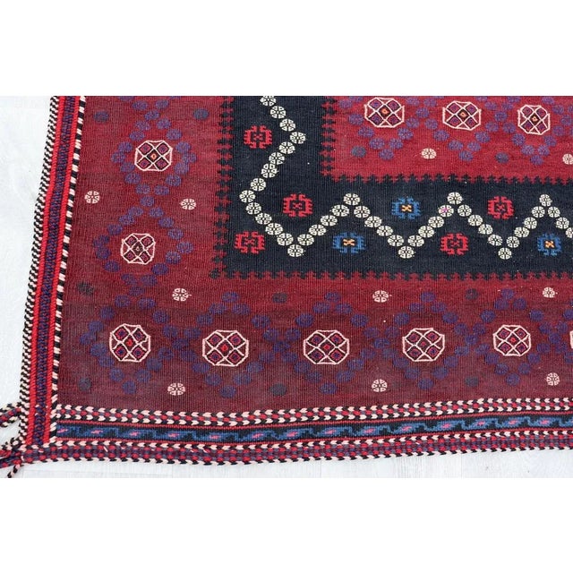 Maroon Vintage 140x130 Cm Handwoven Sofreh Kilim, 1920s For Sale - Image 8 of 12
