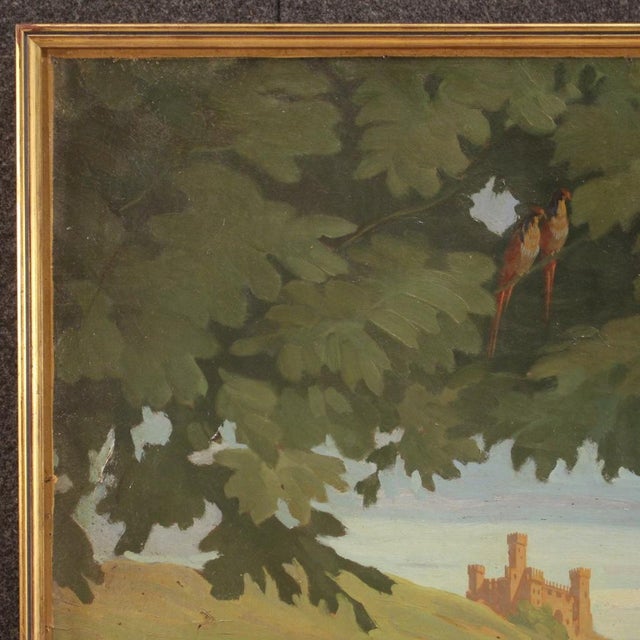 Italian Artist, Landscape with Characters, 1945, Oil Painting on Masonite, Framed For Sale - Image 10 of 13