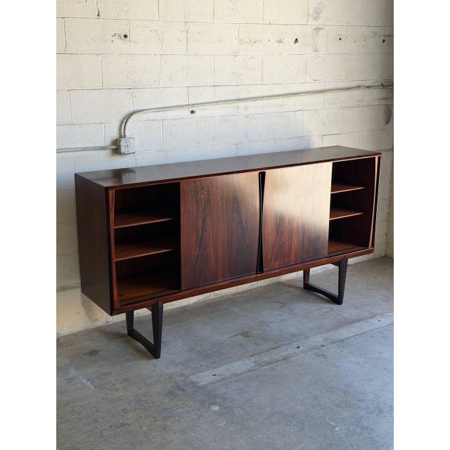Rosewood Highboard Sideboard Cabinet With Sculptural Base Crafted in Denmark 1960s For Sale - Image 9 of 10
