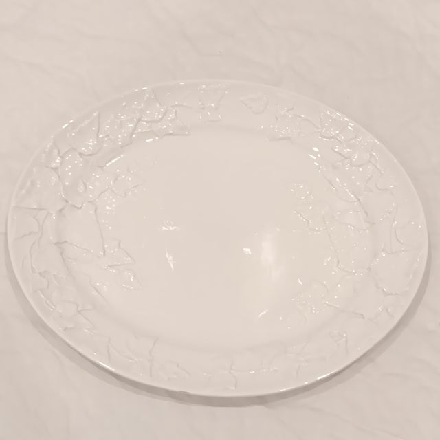 Large Vintage White Oval Ceramic Platter With Embossed Leaf Design. Made in Italy For Sale - Image 9 of 13