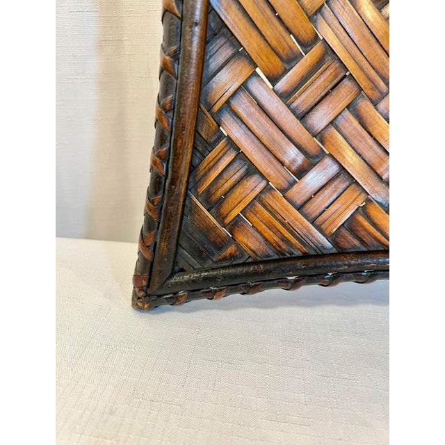 Mid 20th Century Vintage Boho Chic Bamboo and Split Reed Footed Square Basket Tray For Sale - Image 5 of 9