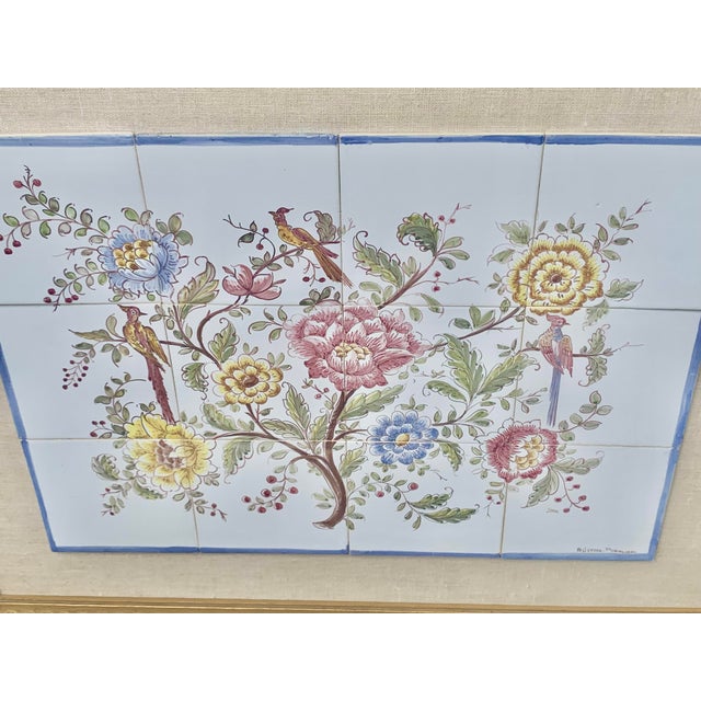 Wood Vintage Framed Portuguese Floral Tiles For Sale - Image 7 of 12