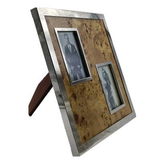 Chrome-Plated Metal and Briarwood Multi-Photo Frame attributed to Felice Antonio Botta, Italy, 1970s For Sale