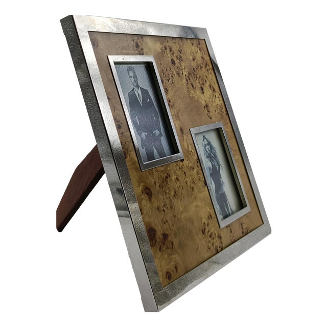 Chrome-Plated Metal and Briarwood Multi-Photo Frame attributed to Felice Antonio Botta, Italy, 1970s For Sale