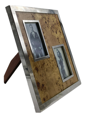 Chrome-Plated Metal and Briarwood Multi-Photo Frame attributed to Felice Antonio Botta, Italy, 1970s