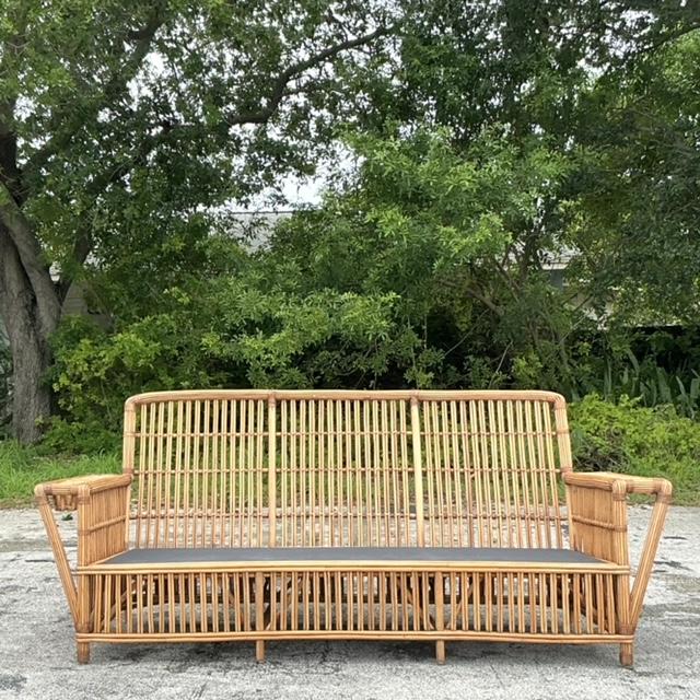 Vintage Coastal Palecek “Presidential” Stick Rattan Sofa | Chairish