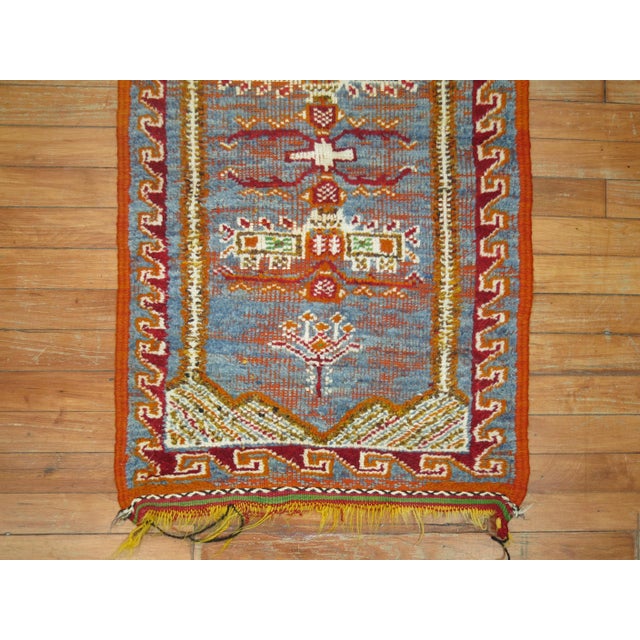 Blue Orange Vintage Moroccan Mini Rug For Sale - Image 4 of 6