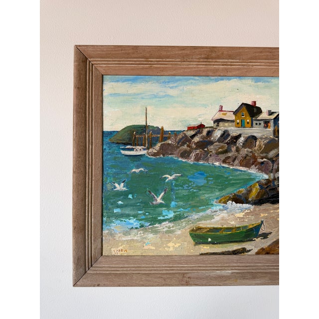 Vintage Impressionist Coastal Harbor Oil Painting on Canvas - Framed For Sale - Image 4 of 18