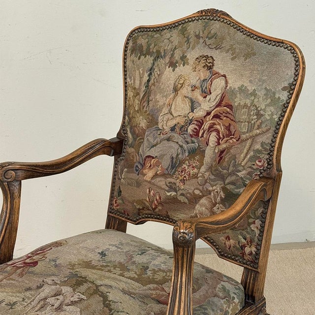 Antique French Louis XV Walnut Needlepoint Armchair ~ Fauteuil For Sale - Image 10 of 18