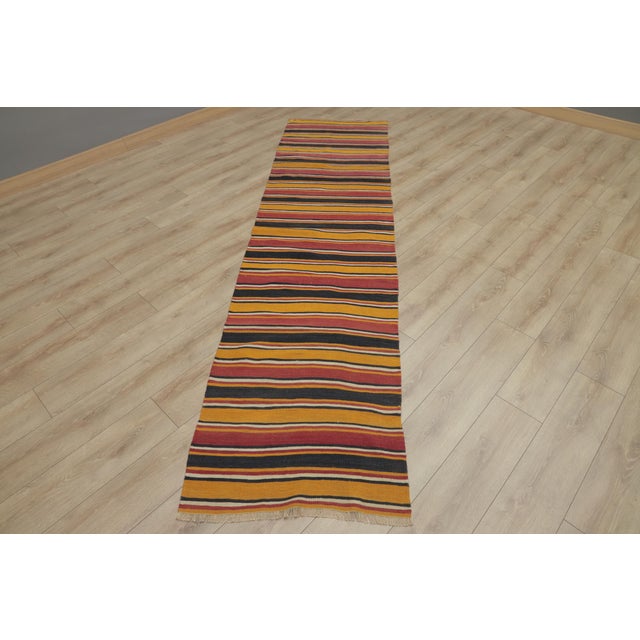 1970s Turkish Orange Striped Runner Rug For Sale - Image 13 of 13