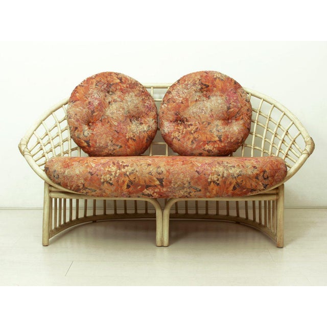 German Multi-Colored Fabric & Rattan 2-Seat Sofa by Flechtatelier Schütz, 1970s | Chairish