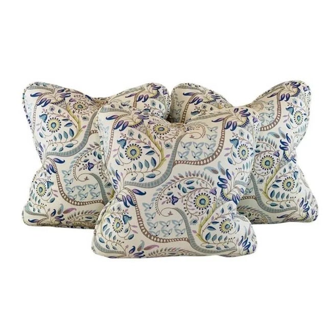 Designer Vicki Payne Free Spirit Aqua Gray Green Ivory Purple Modern Botanical Paisley Leaves Pillow Covers - 3 Piece Set For Sale In Jacksonville, FL - Image 6 of 6