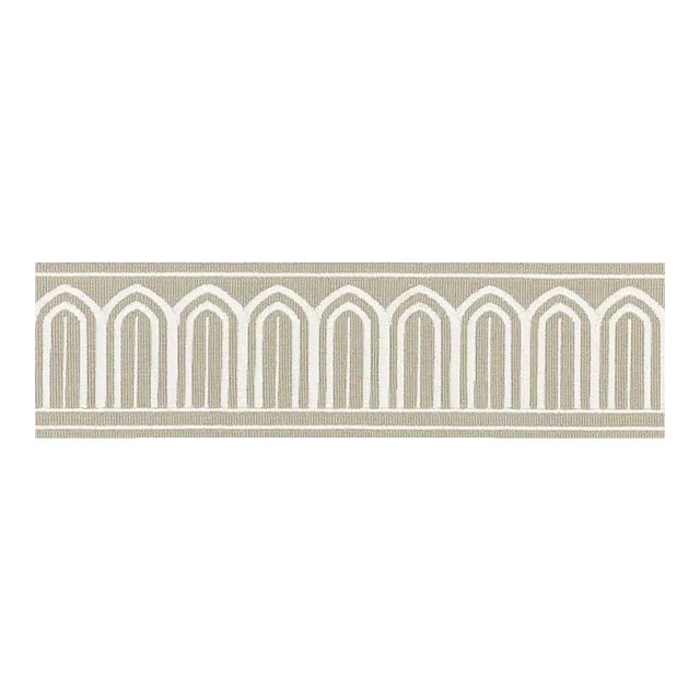 Sample - Schumacher X Miles Redd Arches Embroidered Tape Medium in Taupe For Sale