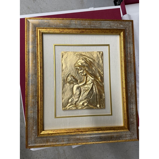Vintage Italian Bronze Bas-Relief Sergio Verginelli Madonna and Child For Sale - Image 4 of 12