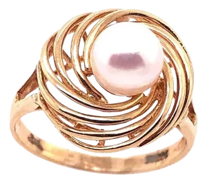 14 Karat Yellow Gold Swirl Pearl Ring