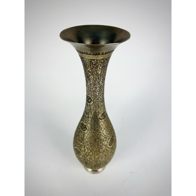 Mid 20th Century Vintage Hand-Engraved Silver-Tone Indian Vase, Circa 1965–1970s For Sale - Image 5 of 9