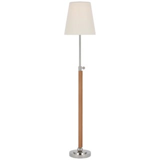 Thomas O'Brien by Visual Comfort Signature Bryant Wrapped Table Lamp in Polished Nickel and Natural Leather with Linen Shade For Sale