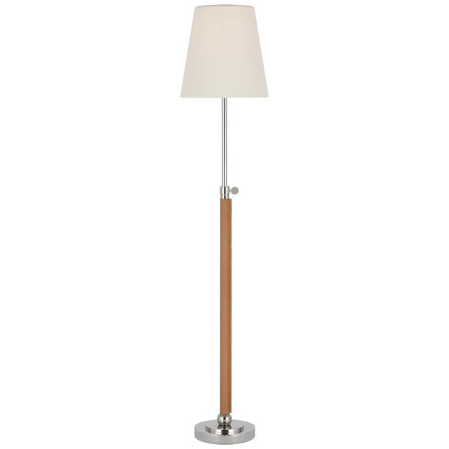 Thomas O'Brien by Visual Comfort Signature Bryant Wrapped Table Lamp in Polished Nickel and Natural Leather with Linen Shade For Sale