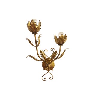 Wrought Iron Gold Leaf Wall Light. France, 1970s For Sale