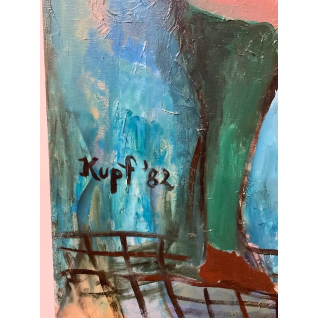 1980s “Saxophone Player” 1982 Vintage Oil on Canvas by Meyer Kupferman For Sale - Image 5 of 9