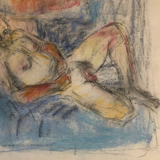 Original Vintage Male Nude Charcoal Pastel Drawing Signed For Sale - Image 4 of 6
