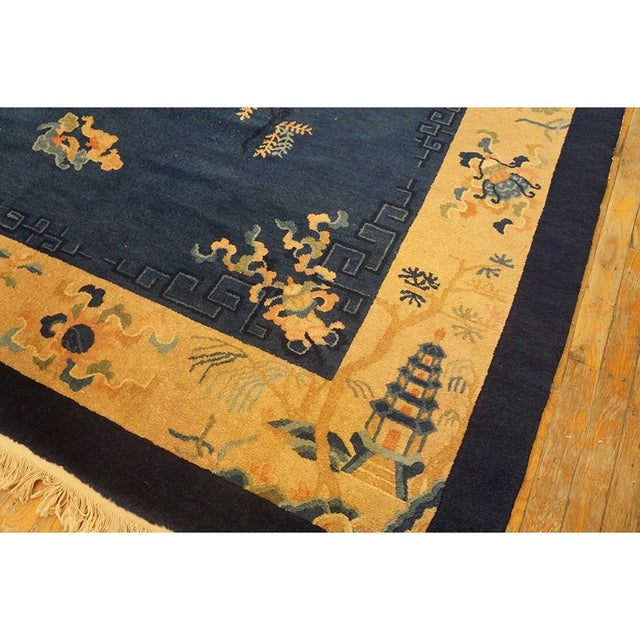 1920s Blue Ivory Beige Cream White Rectangle Antique Hand Knotted Pile Wool Rug, Circa Date: 1920s. This exceptional...