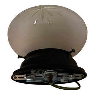 Vintage Frosted Star Cut Shade With Vintage Dark Metal Flush Mount Fixture For Sale