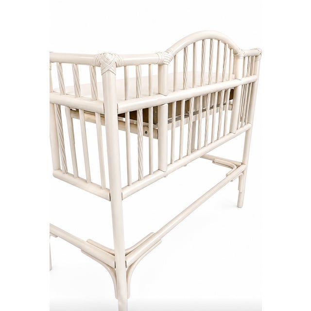 White Vintage Chinoiserie Rattan Writing Desk in Benjamin Moore Cloud White For Sale - Image 8 of 8