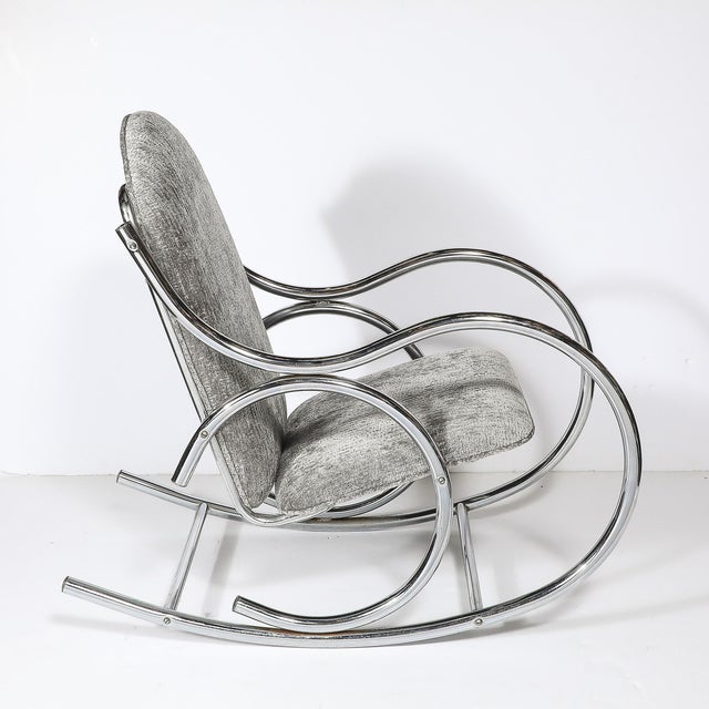 Metal Mid-Century Tubular Chrome Rocking Chair With Holly Hunt Upholstery For Sale - Image 7 of 13