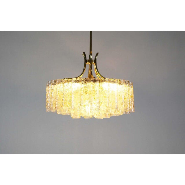 Large Brass and Goldflake Glass Chandelier attributed to Doria Leuchten, Germany, 1970s For Sale - Image 3 of 11