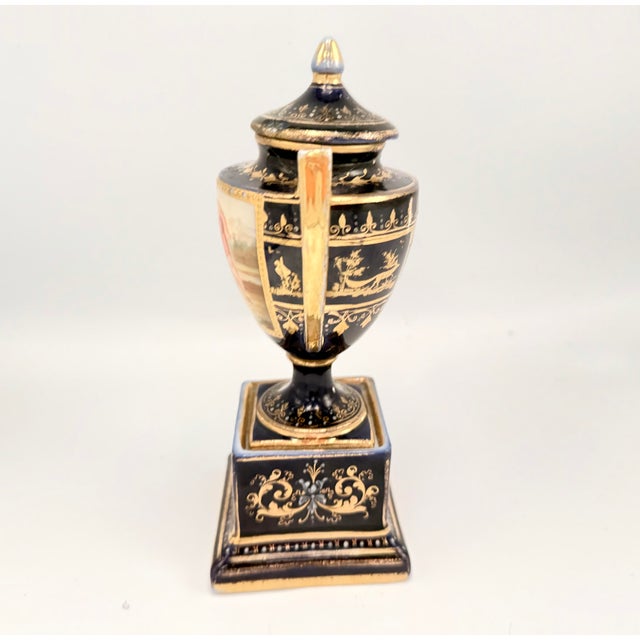 Neoclassical Antique French Cobalt Blue & Gold Porcelain Urn Neoclassical For Sale - Image 3 of 4