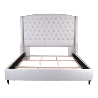 Wingback Tufted King Bed in Bone For Sale
