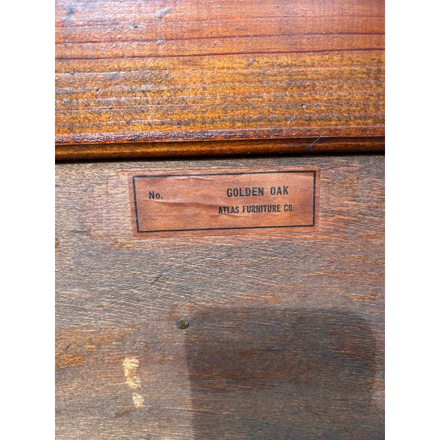Antique 1900’s Atlas Furniture Co. Tiger Oak Serpentine Dresser With Tilting Beveled Mirror and Bail Pull Handles For Sale - Image 17 of 17