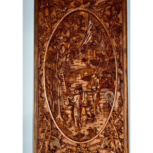 1940s Vintage Unique Heavily Carved Chinese Plaque W/Figural Designs For Sale - Image 5 of 12