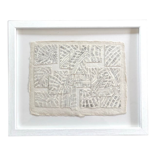 Barbara Beck Graphite on Paper, Cut Paper Collage in White Frame For Sale