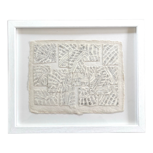 Barbara Beck Graphite on Paper, Cut Paper Collage in White Frame