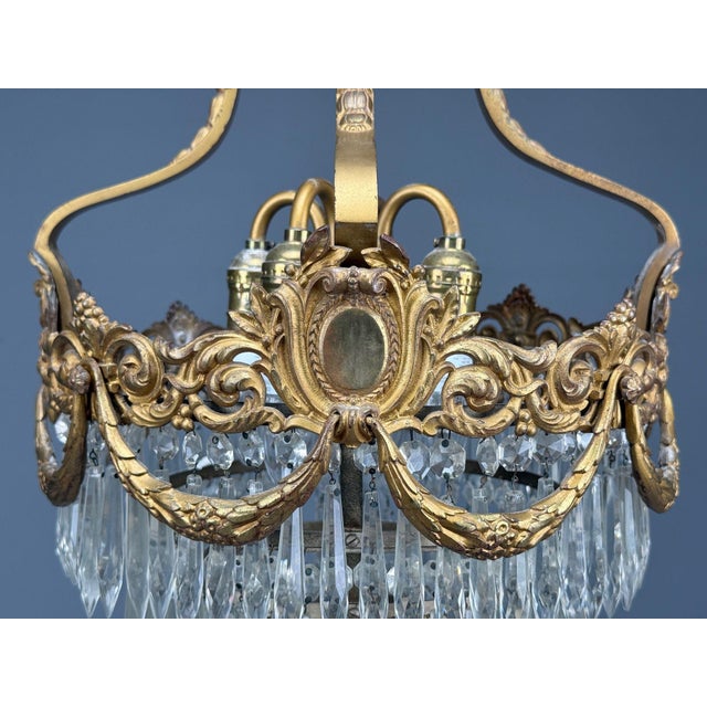 Bronze French Louis Xvi, Chandelier, Dore Bronze, Crystal, France, 19th Century For Sale - Image 8 of 15