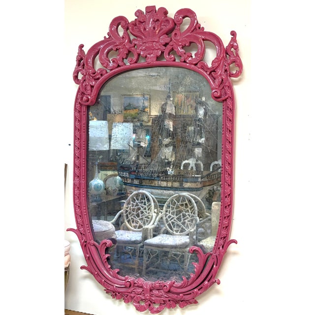 Shabby Chic 19th Century Large Rococo/ Baroque Design Ornately Carved Wood Wall Mirror With Aged Glass For Sale - Image 3 of 18