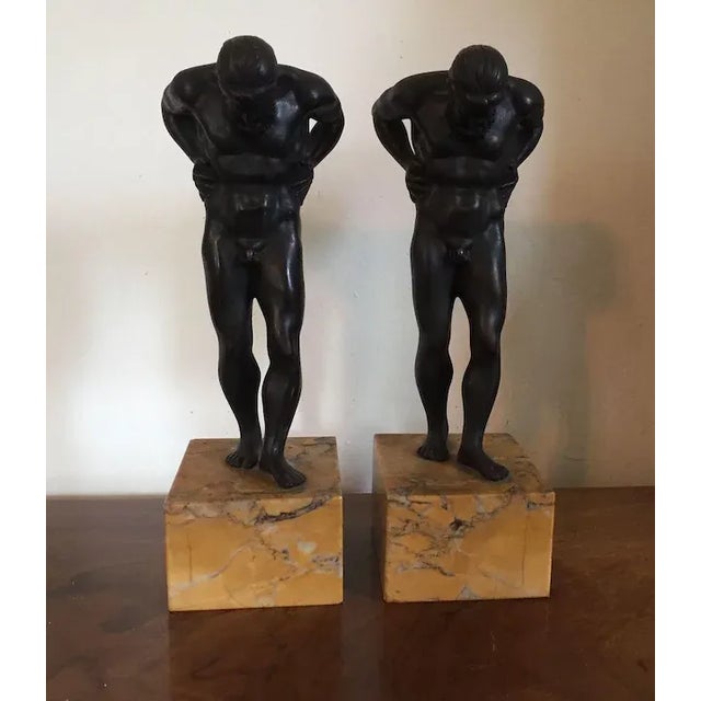 19th Century 19th Century Grand Tour Bronze Figures of Atlas Mounted on Siena Marble Plinths - A Pair For Sale - Image 5 of 11