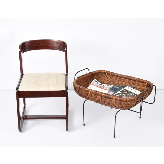 Mid-Century Italian Chestnut, Wood Metal & Brass Magazine Rack, 1960s For Sale - Image 16 of 17