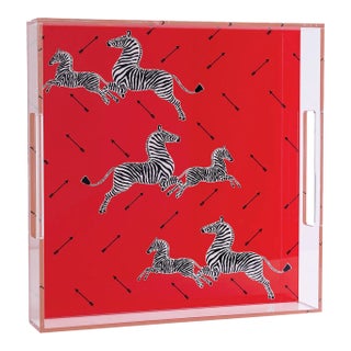 Scalamandre Maison by Port 68 Zebra Red Lucite Tray For Sale