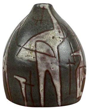 Mid-Century German Studio Pottery Art Vase with Abstract Animal Designs by Ingrid Fechner-Ahlers, 1960s
