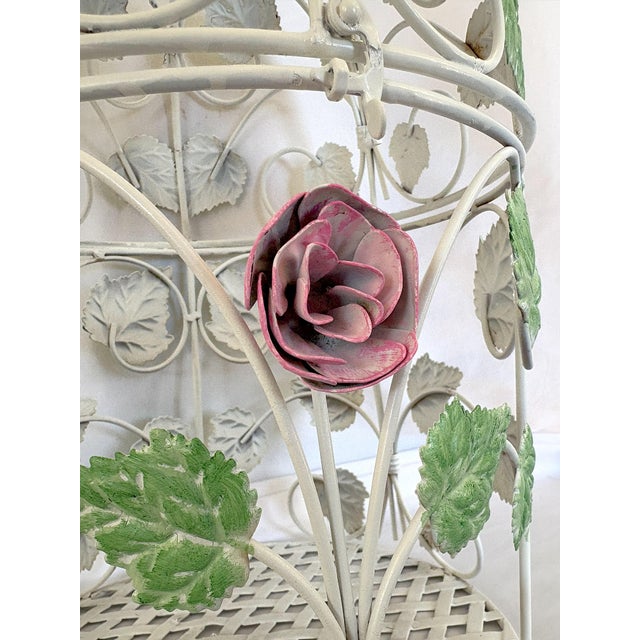 Vintage Italian Painted Tole Birdcage With Foliage and Rosette Decorations For Sale - Image 9 of 12