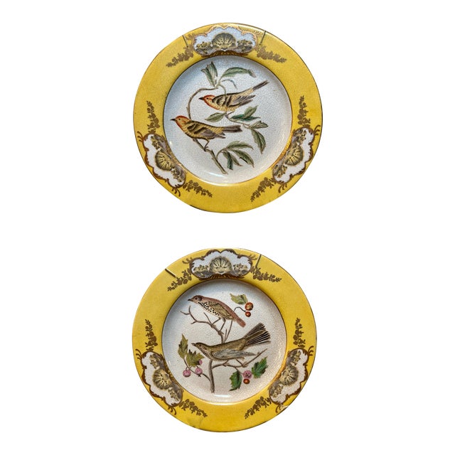 Pair of Vintage Hua Rong Tang Zhi Porcelain Bird Plates For Sale