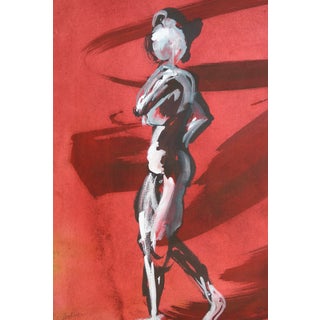 "Walking" Contemporary Figurative Abstract Gouache Painting by Martha Holden. For Sale